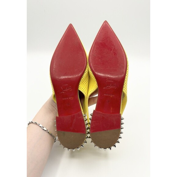 Christian Louboutin Yellow Hall Sling Spiked Slingback Flats Leather Sz EU 36 6 - Picture 9 of 11